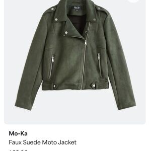 Mo-Ka Olive Faux Suede Moto Jacket
